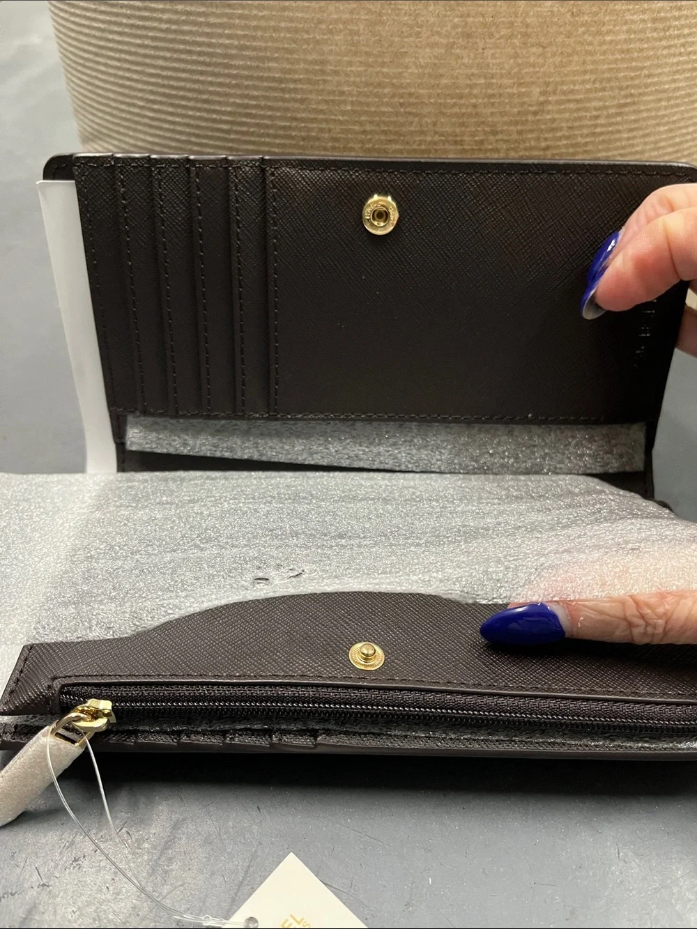 NWT Michael Kors Brown Saffiano Leather Zip-Wallet with Gold Logo